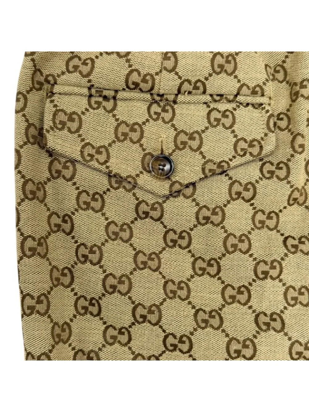Gucci Cotton Logo Buttoned GG Allover Pattern Leather Easy Pants Jogger Brown 44